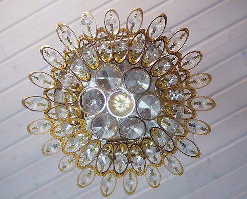 German Crystals & Gilt Brass Ceiling Lamp from Palwa, 1970s-DEK-554600