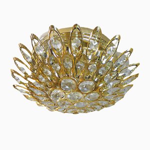 German Crystals & Gilt Brass Ceiling Lamp from Palwa, 1970s-DEK-554600