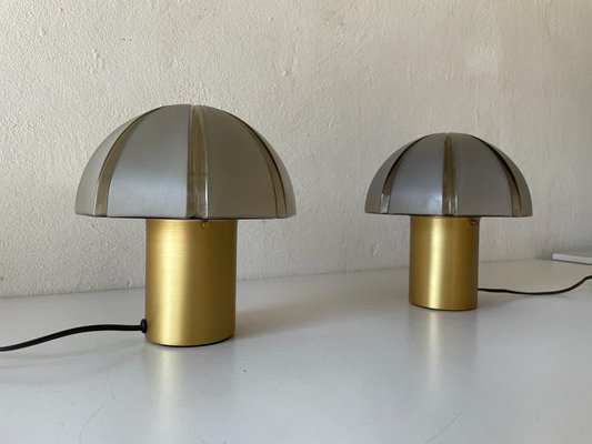 German Dimensional Mushroom Table Lamps in Grey Glass by Peill & Putzler, 1960s-RDS-1294444