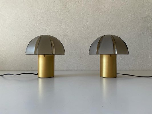 German Dimensional Mushroom Table Lamps in Grey Glass by Peill & Putzler, 1960s-RDS-1294444