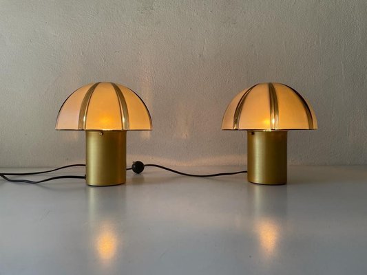 German Dimensional Mushroom Table Lamps in Grey Glass by Peill & Putzler, 1960s-RDS-1294444