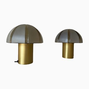 German Dimensional Mushroom Table Lamps in Grey Glass by Peill & Putzler, 1960s-RDS-1294444