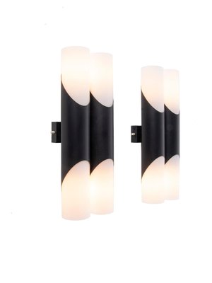 German Double Glass Black and White Wall Lights by Neuhaus, 1970, Set of 2-DEK-1083491