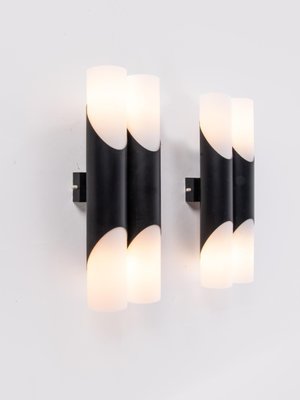 German Double Glass Black and White Wall Lights by Neuhaus, 1970, Set of 2-DEK-1083491