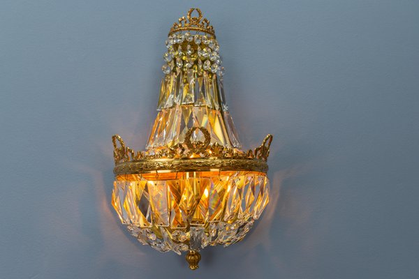 German Empire Style Crystal Glass and Brass Sconce by Palwa, 1960s-KEG-1731274