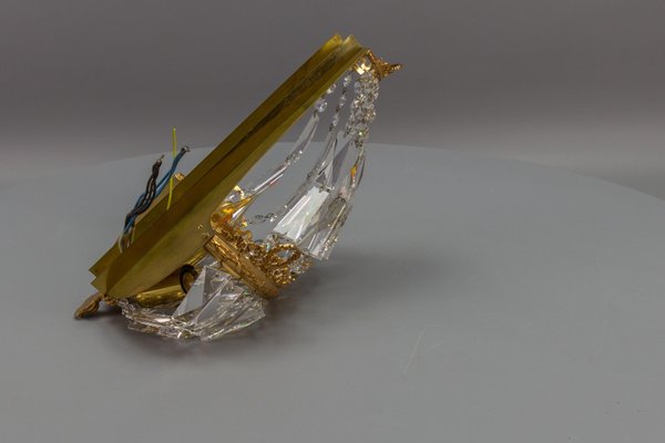 German Empire Style Crystal Glass and Brass Sconce by Palwa, 1960s-KEG-1731274