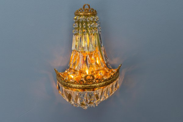 German Empire Style Crystal Glass and Brass Sconce by Palwa, 1960s-KEG-1731274