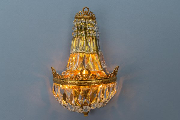 German Empire Style Crystal Glass and Brass Sconce by Palwa, 1960s-KEG-1731274