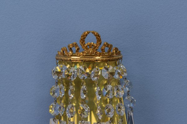 German Empire Style Crystal Glass and Brass Sconce by Palwa, 1960s-KEG-1731274