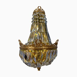 German Empire Style Crystal Glass and Brass Sconce by Palwa, 1960s-KEG-1731274