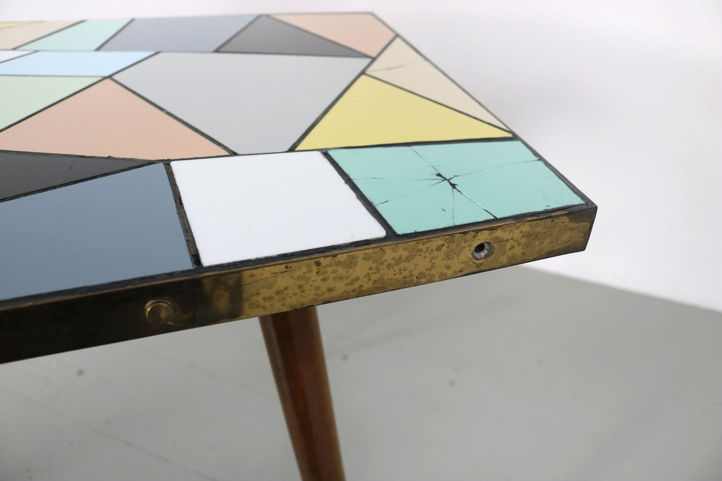 German End Table with Pastel Colored Tiles, 1950s