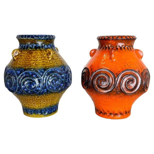 German Fat Lava Op Art Pottery Vase from Jasba Ceramics, Set of 2