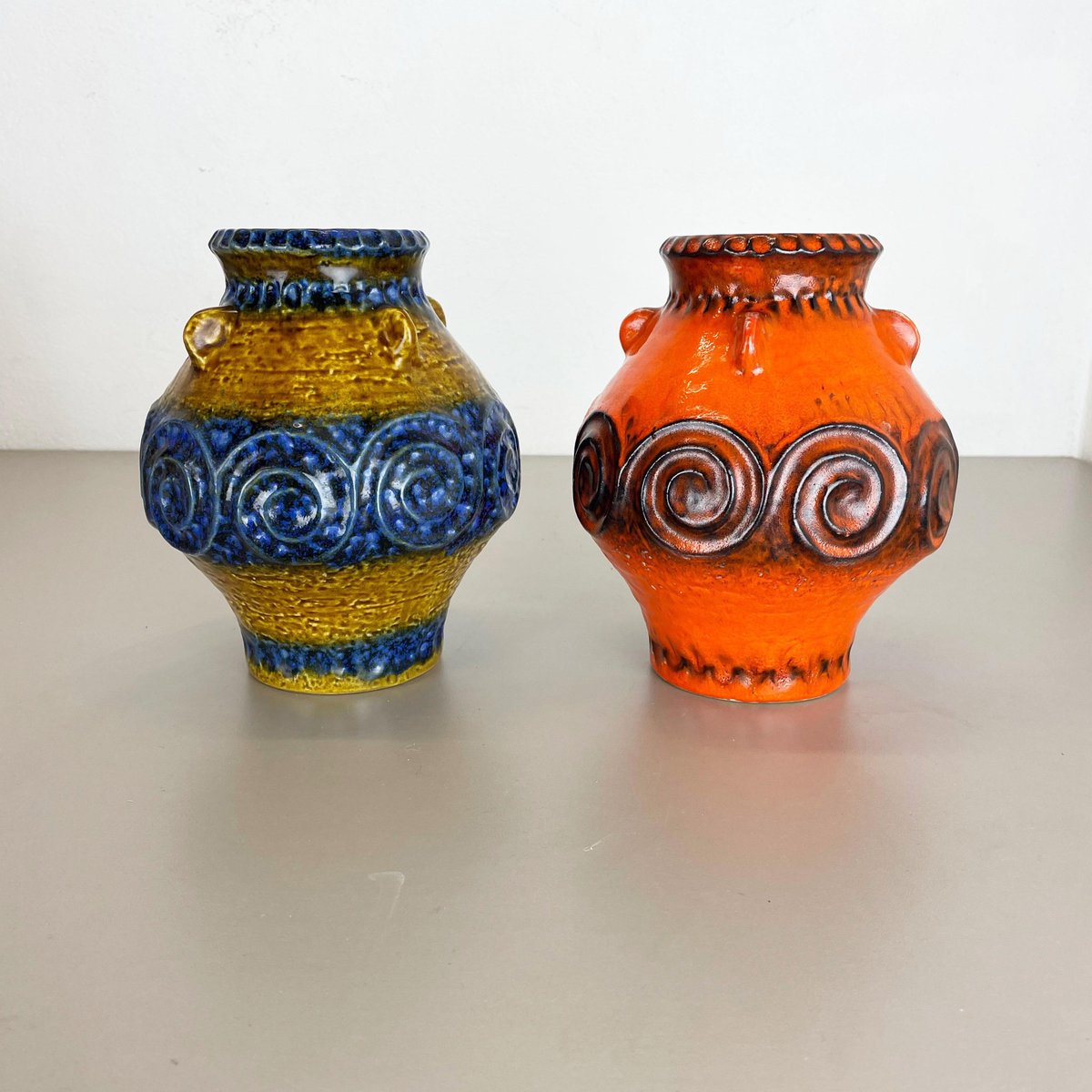 German Fat Lava Op Art Pottery Vase from Jasba Ceramics, Set of 2