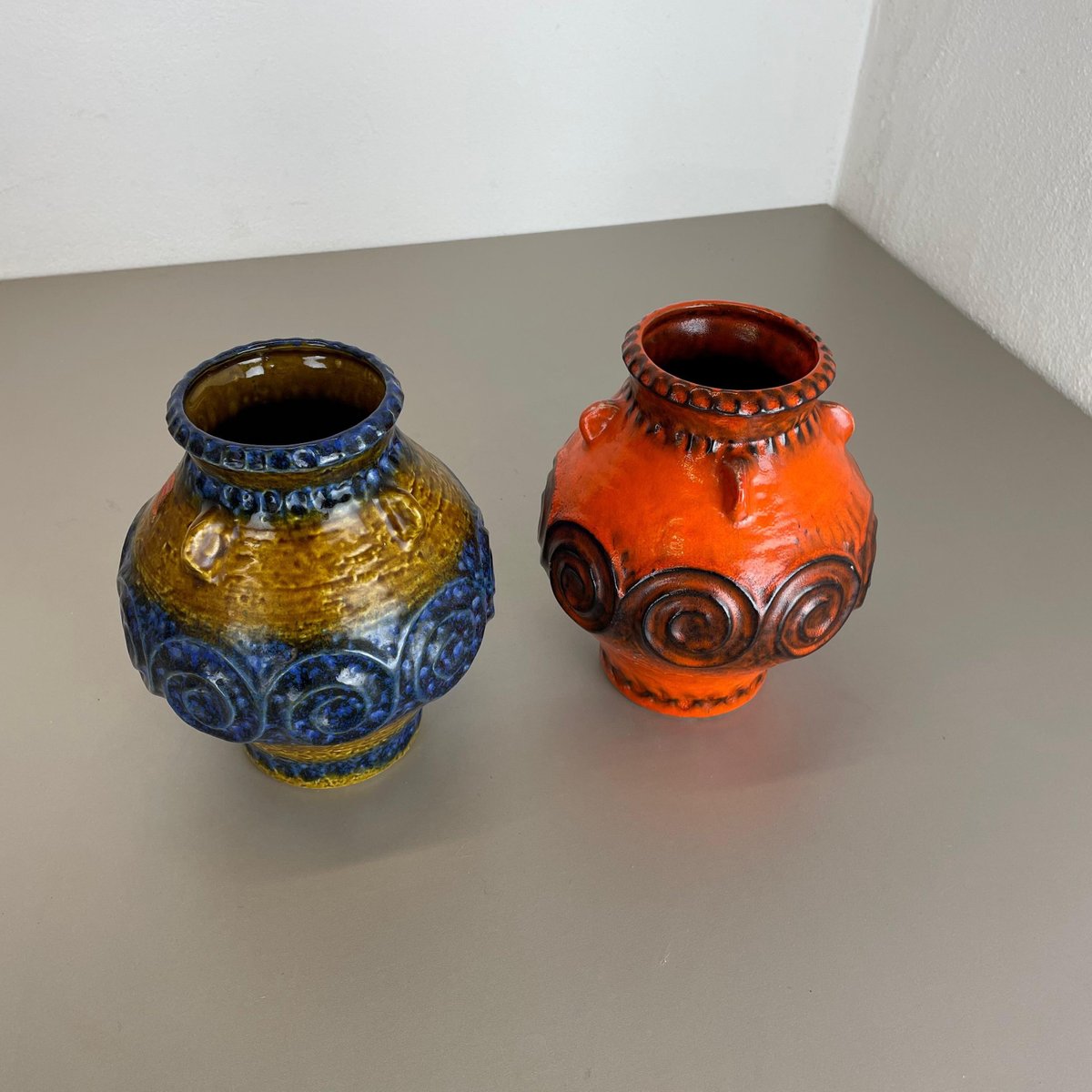 German Fat Lava Op Art Pottery Vase from Jasba Ceramics, Set of 2