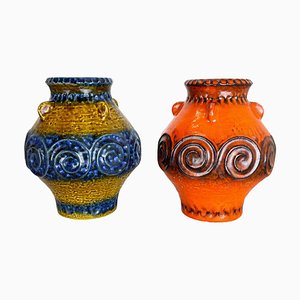 German Fat Lava Op Art Pottery Vase from Jasba Ceramics, Set of 2-QZ-1256068