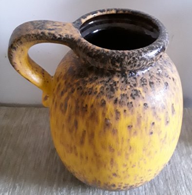 German Fat Lava Style Ceramic Handle Jug or Vase with Yellow, Brown & Black Gradient Glaze, 1970s-HOI-1283335