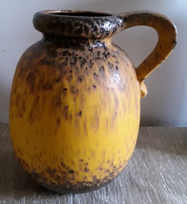 German Fat Lava Style Ceramic Handle Jug or Vase with Yellow, Brown & Black Gradient Glaze, 1970s-HOI-1283335