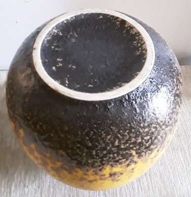 German Fat Lava Style Ceramic Handle Jug or Vase with Yellow, Brown & Black Gradient Glaze, 1970s-HOI-1283335