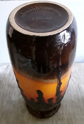 German Fat Lava Style Ceramic Vase with Gradient Glaze in Orange, Brown and Black from Scheurich, 1970s-HOI-1283338