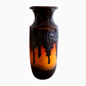 German Fat Lava Style Ceramic Vase with Gradient Glaze in Orange, Brown and Black from Scheurich, 1970s-HOI-1283338