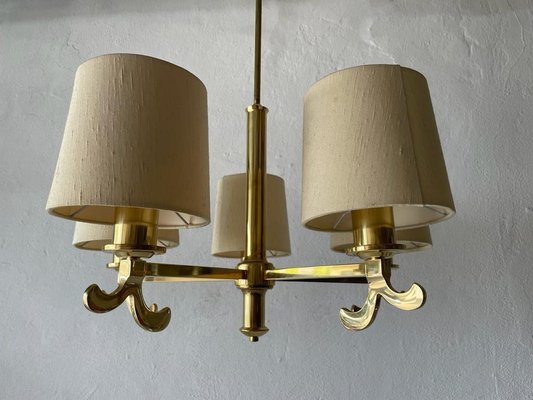 German Five Arm Chandelier in Brass with Fabric Shade by Hans Möller, 1960s-RDS-1294452