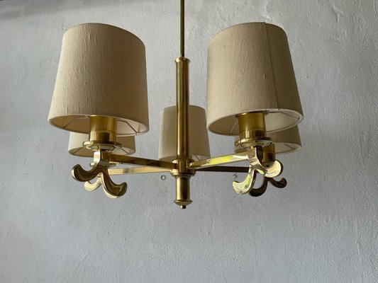 German Five Arm Chandelier in Brass with Fabric Shade by Hans Möller, 1960s-RDS-1294452