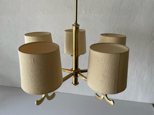 German Five Arm Chandelier in Brass with Fabric Shade by Hans Möller, 1960s-RDS-1294452