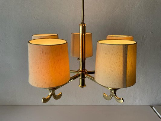 German Five Arm Chandelier in Brass with Fabric Shade by Hans Möller, 1960s-RDS-1294452