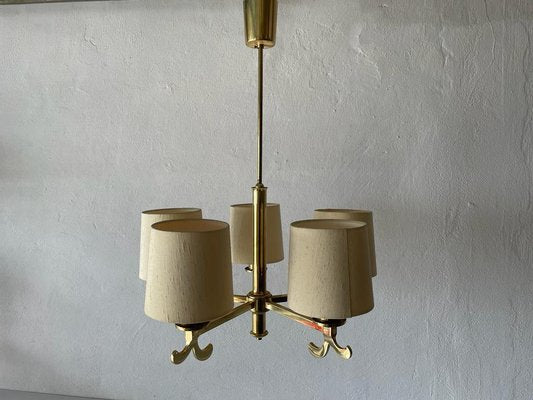 German Five Arm Chandelier in Brass with Fabric Shade by Hans Möller, 1960s-RDS-1294452