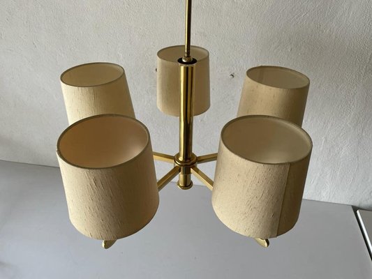 German Five Arm Chandelier in Brass with Fabric Shade by Hans Möller, 1960s-RDS-1294452