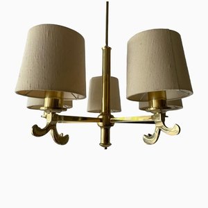 German Five Arm Chandelier in Brass with Fabric Shade by Hans Möller, 1960s-RDS-1294452