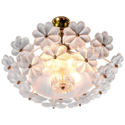 German Floral Chandelier in Glass & Brass by Ernst Palme, 1960s-DEK-932413