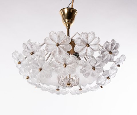 German Floral Chandelier in Glass & Brass by Ernst Palme, 1960s-DEK-932413