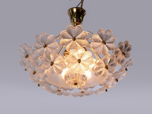 German Floral Chandelier in Glass & Brass by Ernst Palme, 1960s-DEK-932413