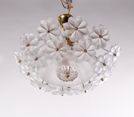 German Floral Chandelier in Glass & Brass by Ernst Palme, 1960s-DEK-932413