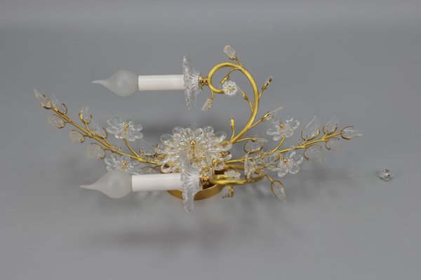 German Floral Wall Sconce in Crystal and Brass by Palwa for Palme & Walter, 1960s-KEG-1192988