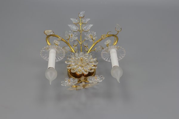 German Floral Wall Sconce in Crystal and Brass by Palwa for Palme & Walter, 1960s-KEG-1192988