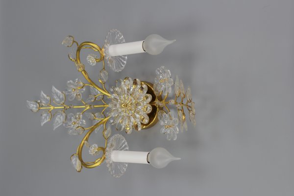 German Floral Wall Sconce in Crystal and Brass by Palwa for Palme & Walter, 1960s-KEG-1192988