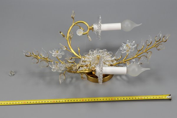 German Floral Wall Sconce in Crystal and Brass by Palwa for Palme & Walter, 1960s-KEG-1192988