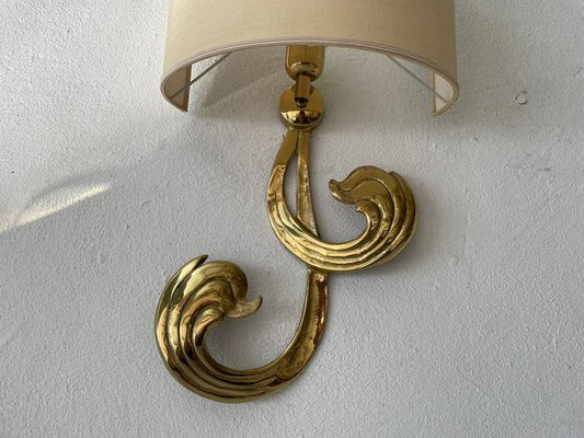 German Flower Shaped Brass & Fabric Shade Sconce by Hans Möller, 1960s-RDS-1157122