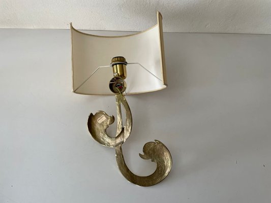 German Flower Shaped Brass & Fabric Shade Sconce by Hans Möller, 1960s-RDS-1157122