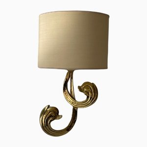 German Flower Shaped Brass & Fabric Shade Sconce by Hans Möller, 1960s-RDS-1157122