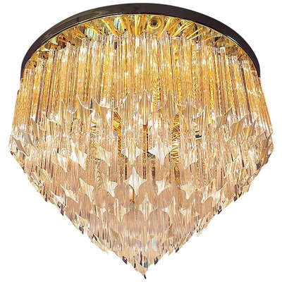 German Flush Mount Chandelier in Crystal Prism & Gilt-Brass from Palwa, 1960s-DEK-932433