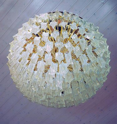 German Flush Mount Chandelier in Crystal Prism & Gilt-Brass from Palwa, 1960s-DEK-932433