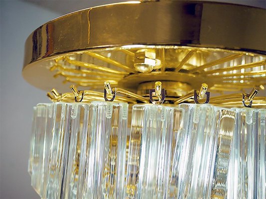 German Flush Mount Chandelier in Crystal Prism & Gilt-Brass from Palwa, 1960s-DEK-932433