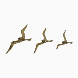 German Flying Birds in Brass Wall Sculptures, Set of 3-HIZ-1338578