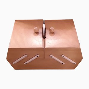 German Foldable Beech Sewing Box with Chrome-Plated Metal Handles, 1950s-HOI-1448837