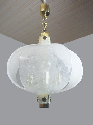 German Frosted Murano Glass Petals & Brass Pendant Lamp from Kaiser Idell / Kaiser Leuchten, 1960s-DEK-554904