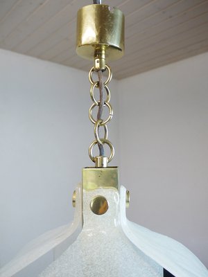 German Frosted Murano Glass Petals & Brass Pendant Lamp from Kaiser Idell / Kaiser Leuchten, 1960s-DEK-554904