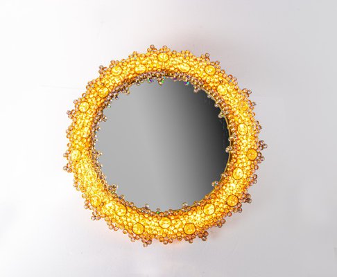 German Gilded Backlit Mirror in Swarovski Crystals & Brass from Palwa, 1960s-DEK-932760